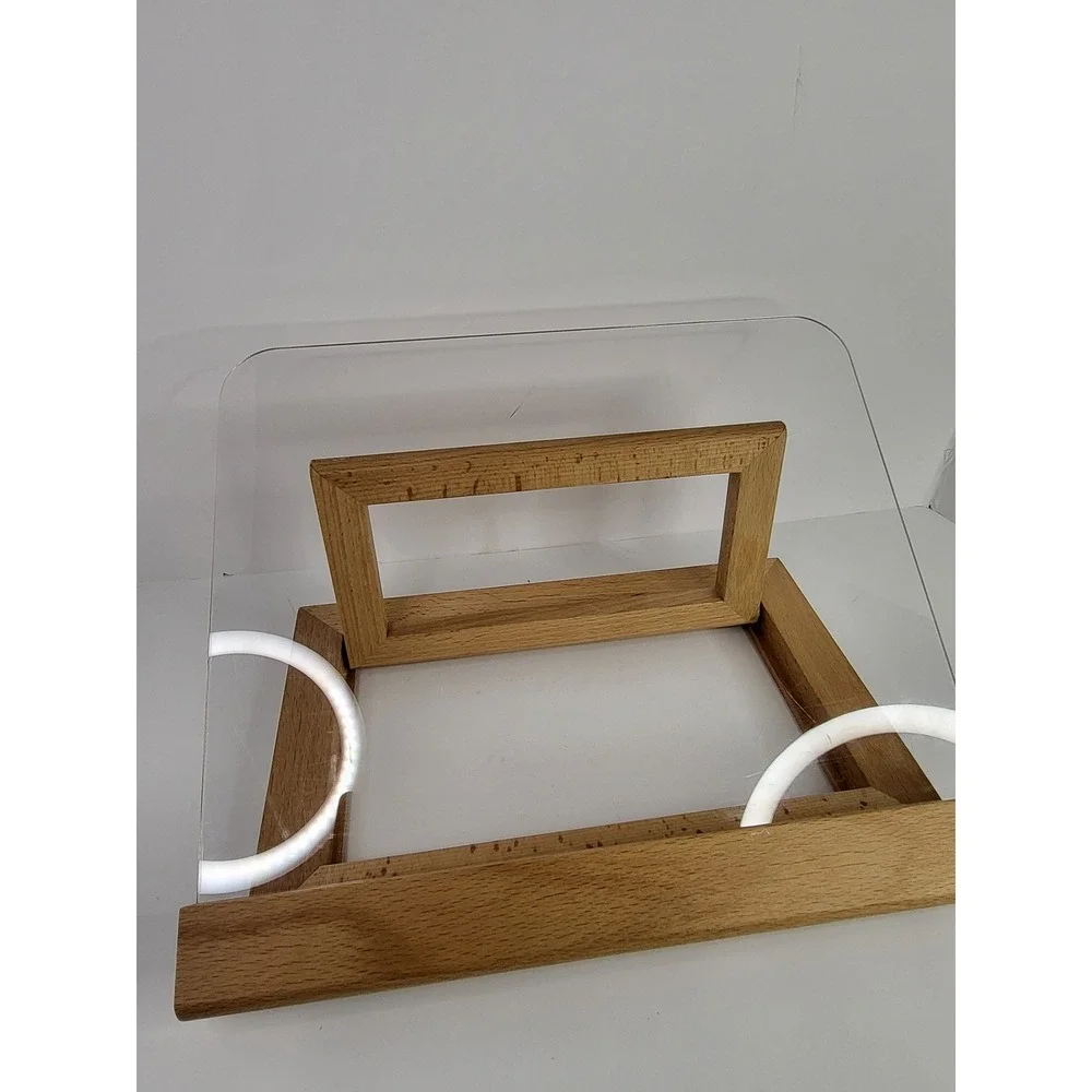 Crate & Barrel Beech Wood Cookbook Stand with Acrylic Shield FSC Certified